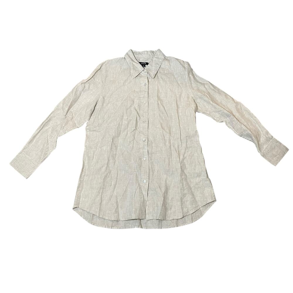 NEW ADOR Button Up Shirt 100% Linen Oversized Lagenlook Beige Cream Medium